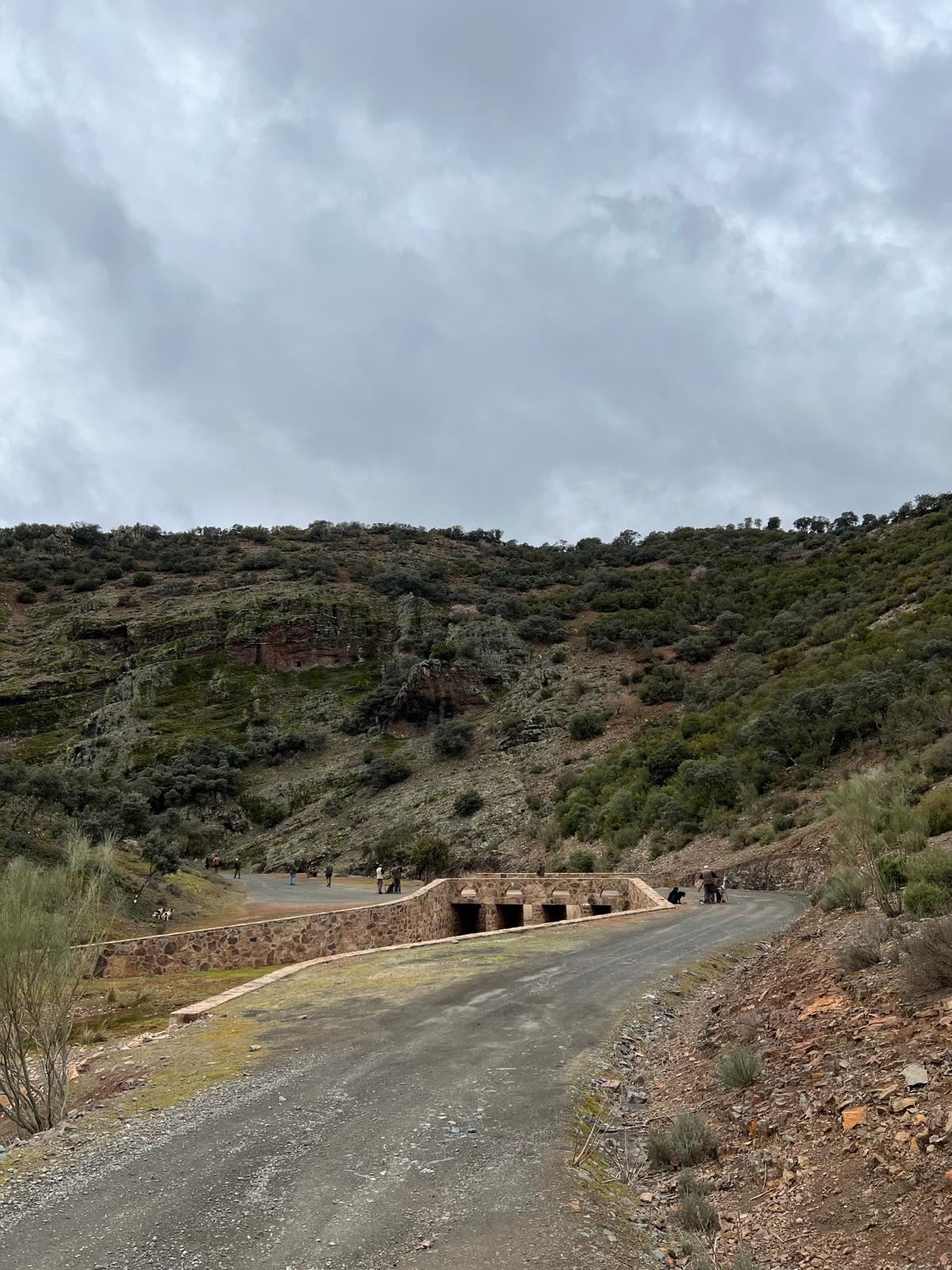 Guns lined out along the valley track beneath the rocky escarpment on a drive at La Cuesta
